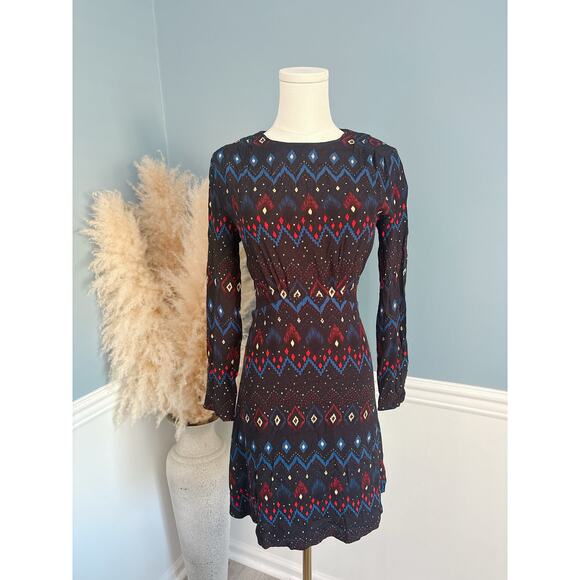 & Other Stories Long Sleeve Aztec Ruched Mini Dress Size 2 - Picture 4 of 11